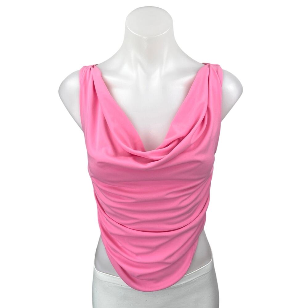 Zara Women's Pink Sleeveless Cowl Neck Draped Cami Camisole Tank Crop Top Size S